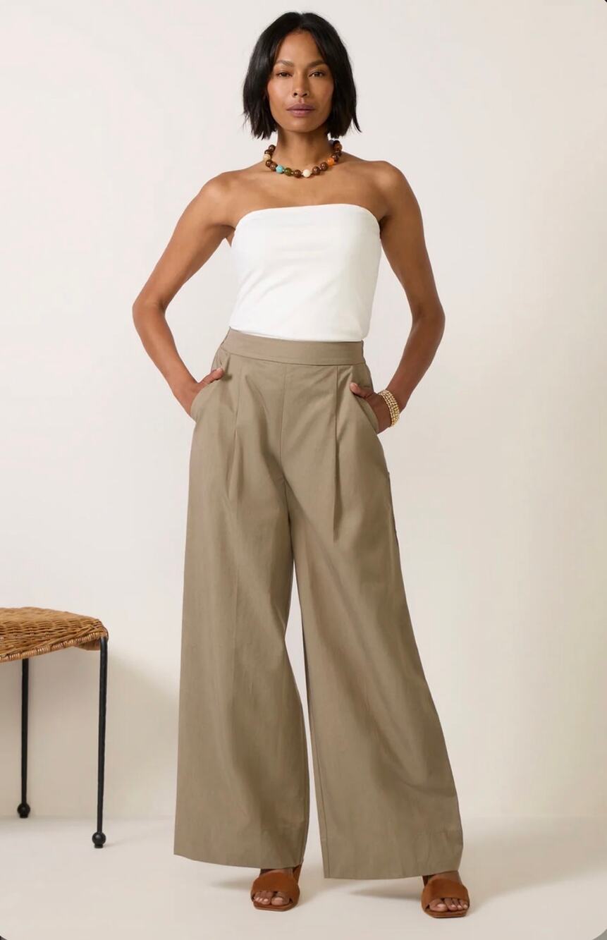 Evereve Pants Womens Small Green Olive Collins Wide Leg Lyocell Pull On Pleated